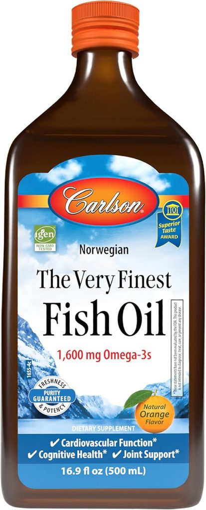 Carlson The Very Finest Fish Oil, lemon-flavored liquid, bottle front